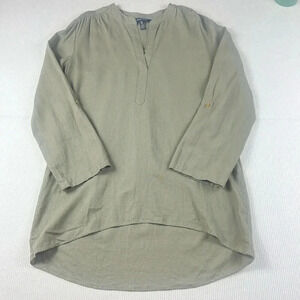 Linen Blend High/Low Long Tunic ELLEN TRACY Top Womens Size LARGE Lagenlook